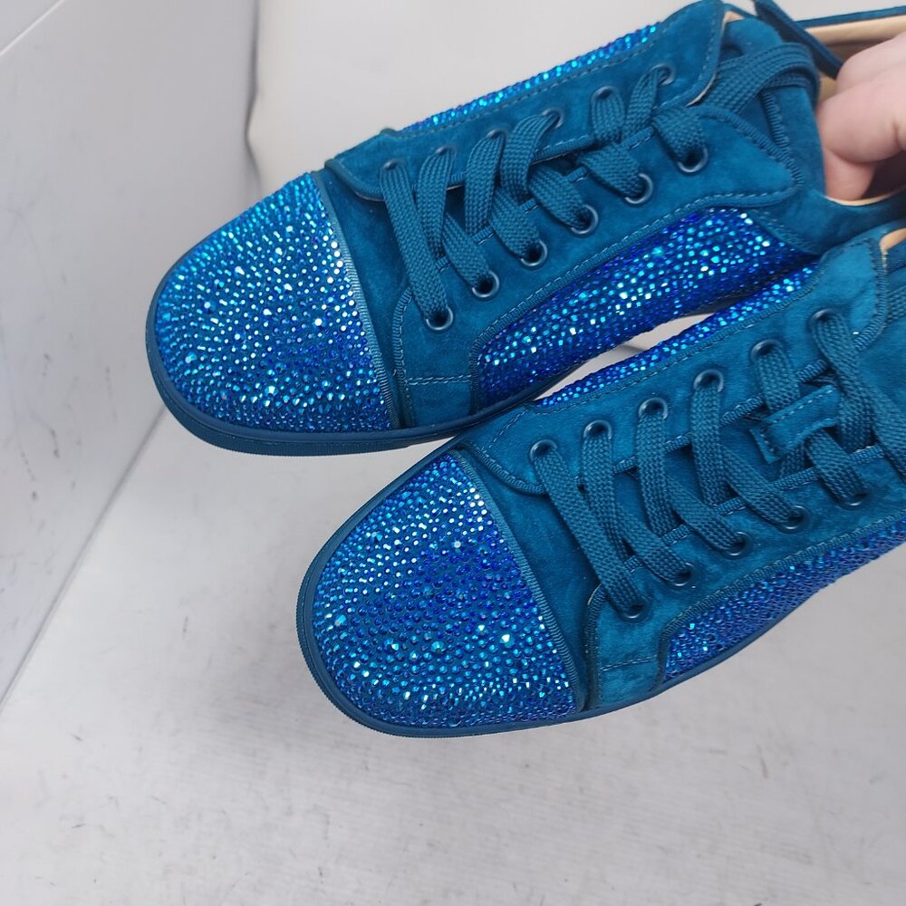 Christian Louboutin Blue WOMENS Louis Junior Strass Bejeweled Low Top Sneaker - Picture 5 of 12
